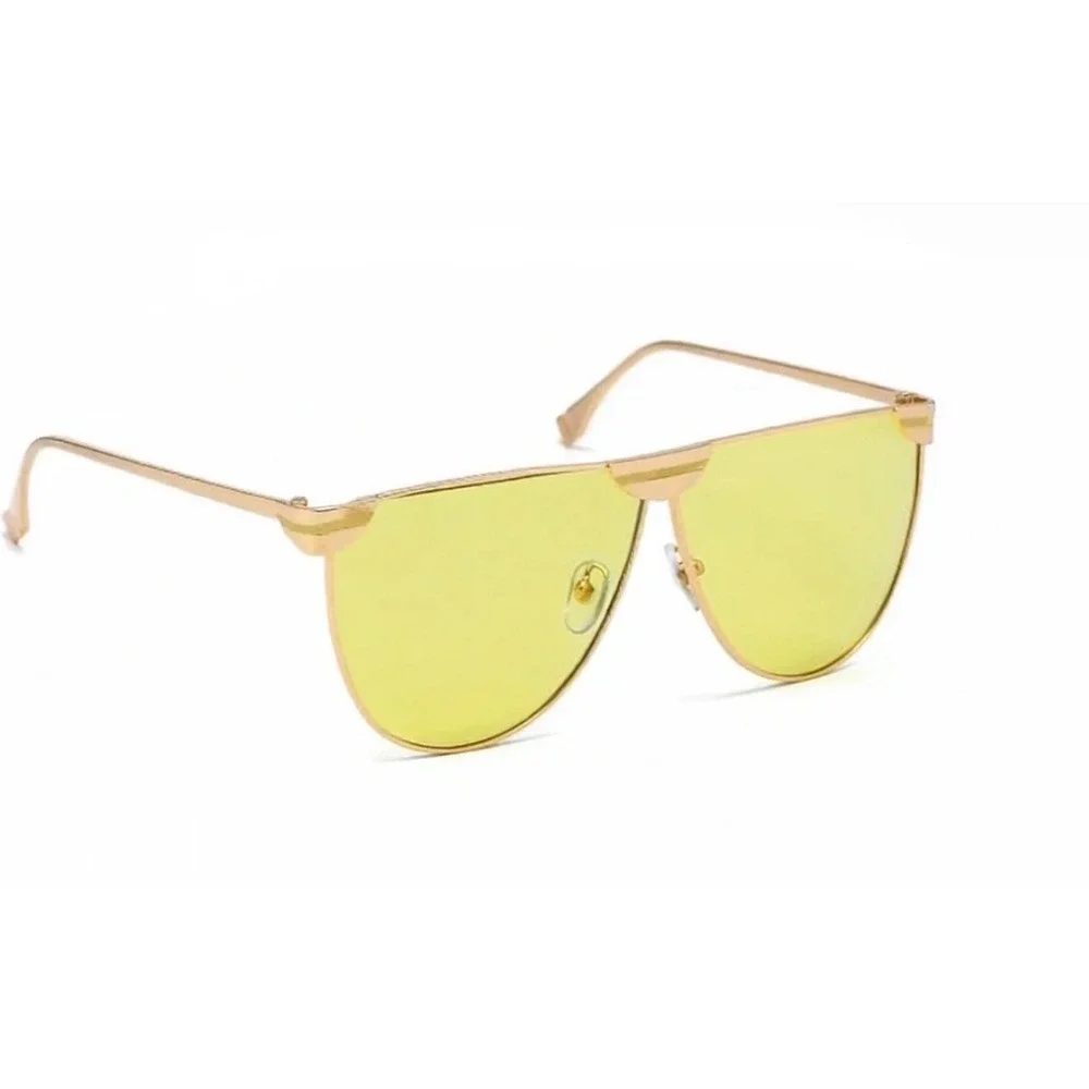 Mens Gold Sunglasses Yellow Tinted Lens Flat Top Metal Frame Shades Hip Hop 2026